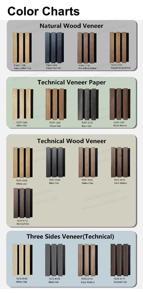 Slatted Acoustic Panels - colour chart